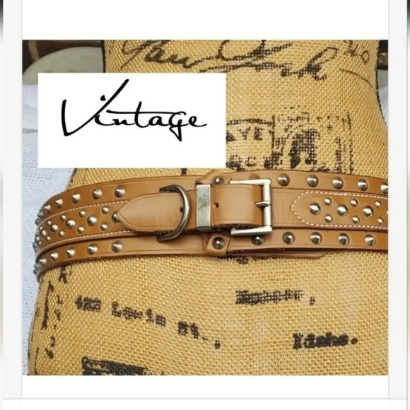 French Connection Vintage Nailhead Wide Leather Belt M/‎ L - Picture 1 of 14
